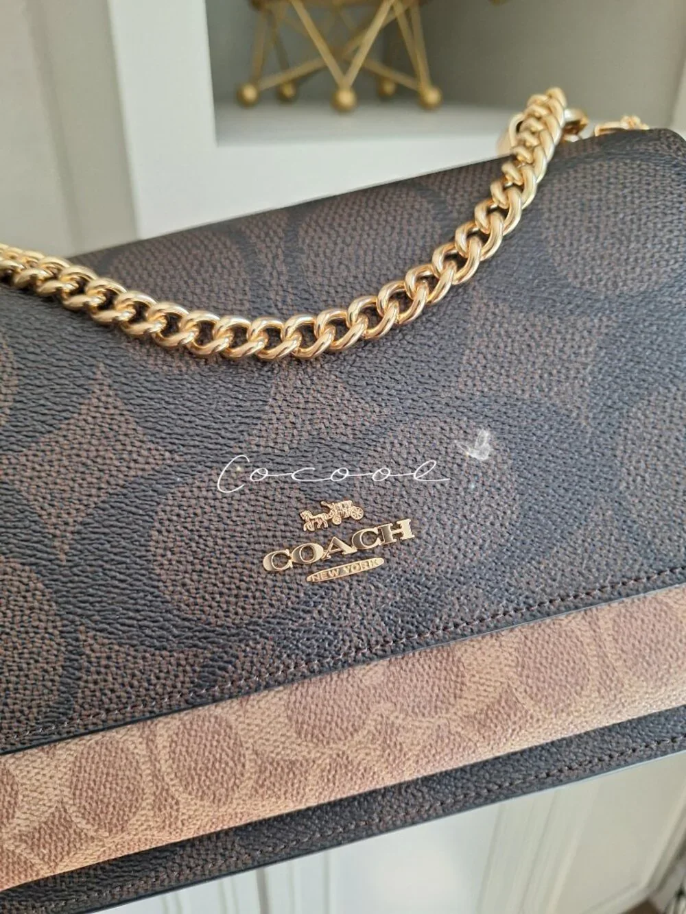 NWT Coach Klare Crossbody Chain Strap Bag Gold Walnut Tan Leather Canvas CY678